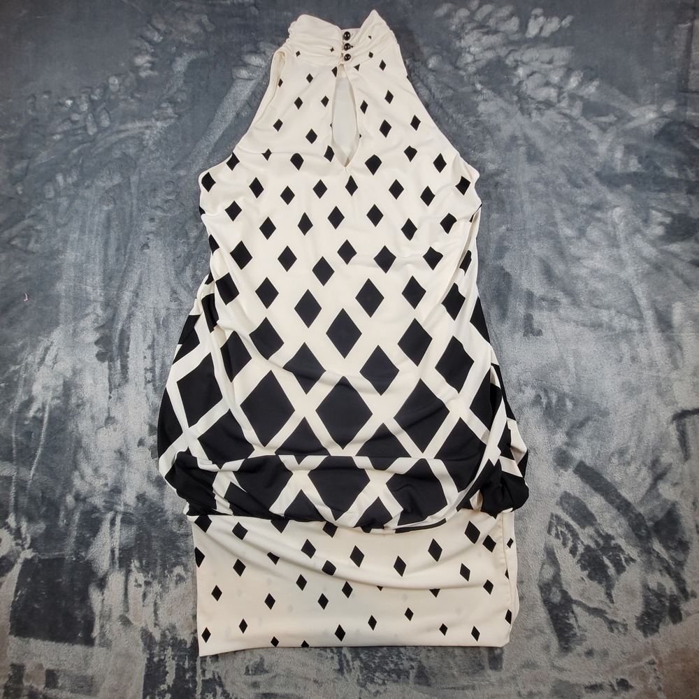 Freshine Womens Black White Diamond Harlequin Halter Neck Draped Dress Large